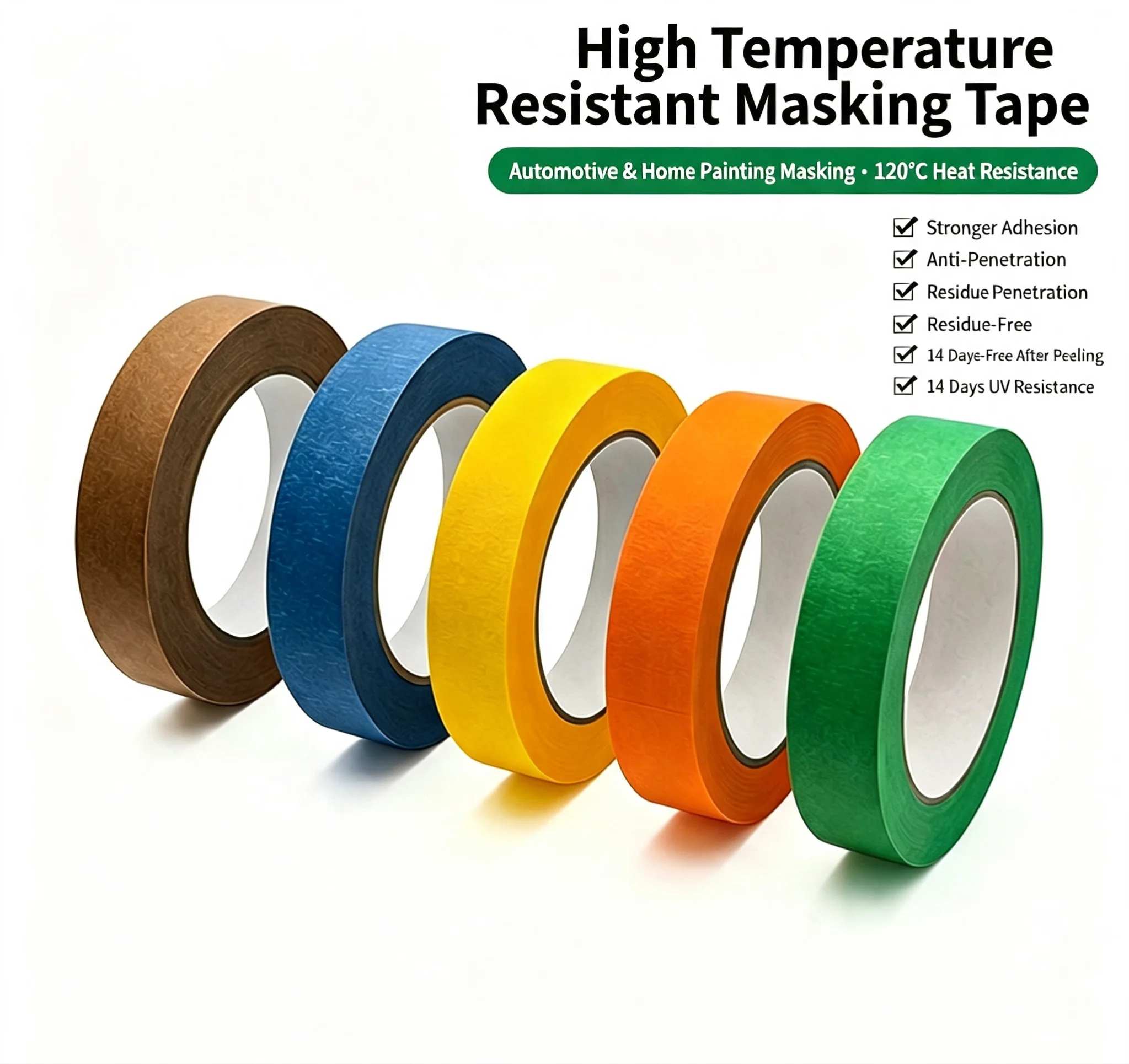 120°C High-Temperature UV-Resistant Crepe Paper Masking Tape 120°C High-Temperature UV-Resistant Crepe Paper Masking Tape
