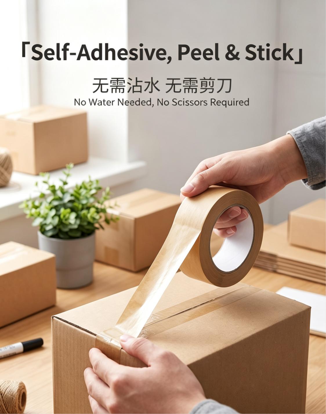 Waterproof PE Coated Self‑Adhesive Brown Kraft Paper