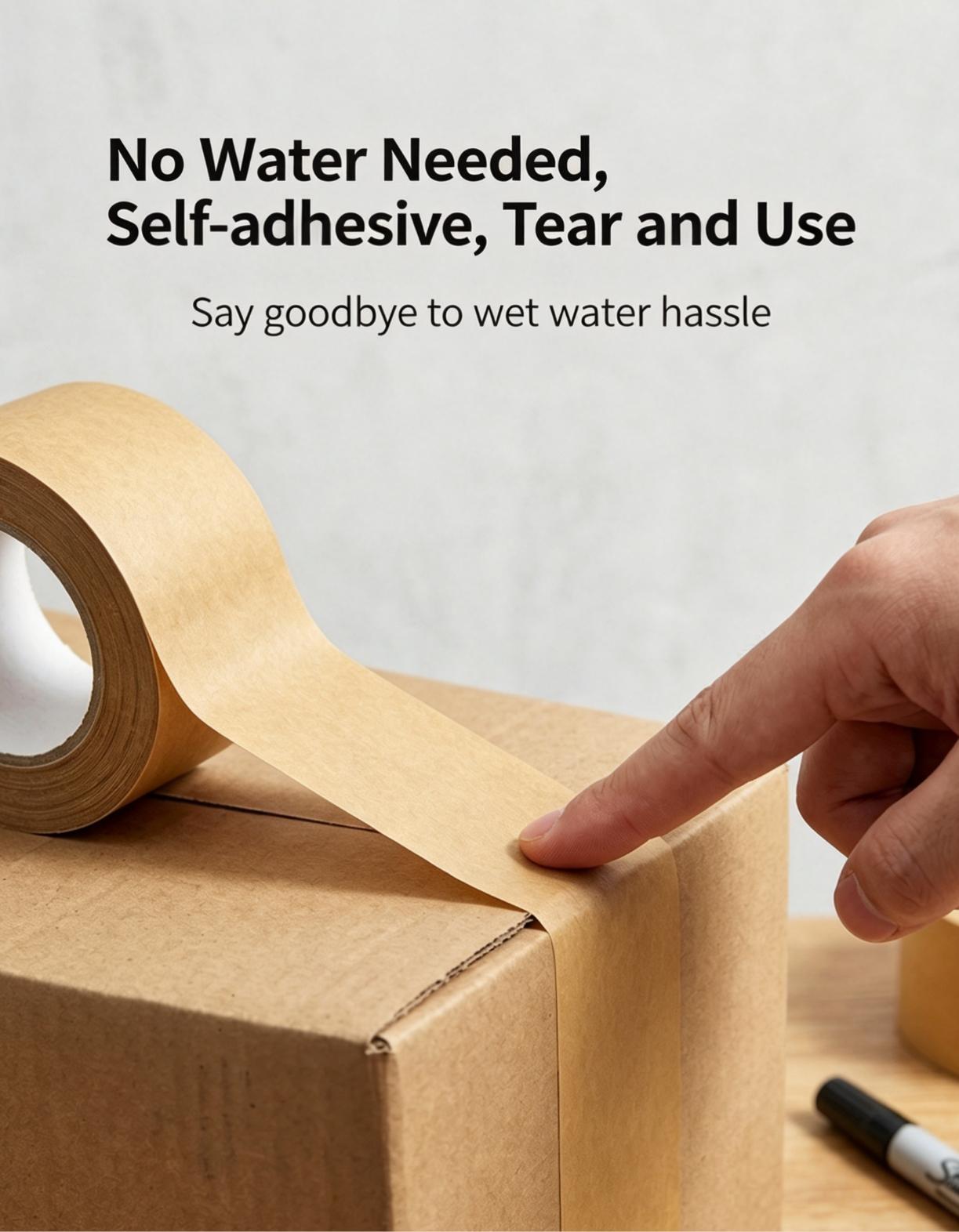 Hand‑Tear Eco‑Friendly Self Adhesive Writeable Brown Kraft Paper Tape Hand‑Tear Eco‑Friendly Self Adhesive Writeable Brown Kraft Paper Tape