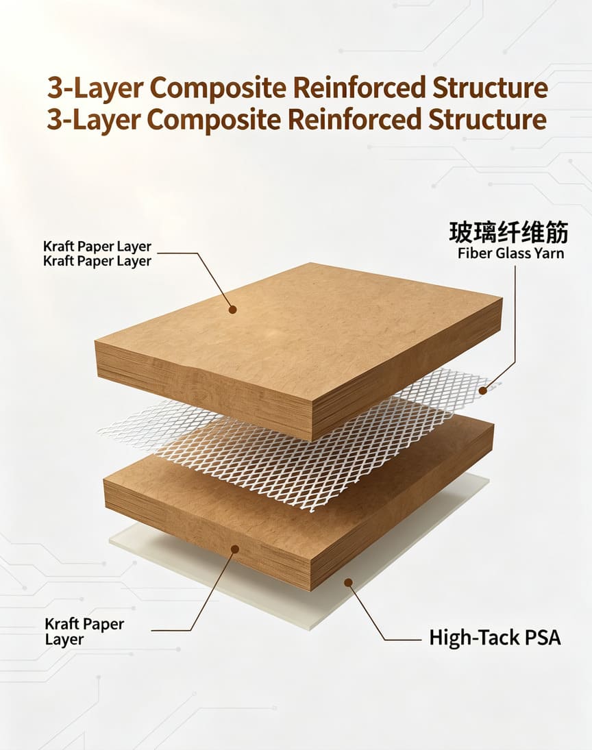 Self Adhesive Waterproof PE Film Laminated Fiber Reinforced Kraft Paper Tape Self Adhesive Waterproof PE Film Laminated Fiber Reinforced Kraft Paper Tape