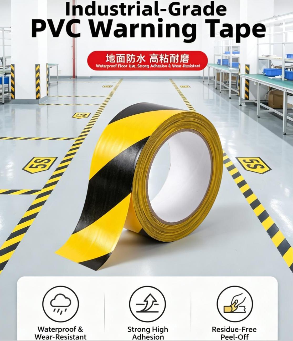 Waterproof Hazard Warning PVC Floor Marking Safety Tape Waterproof Hazard Warning PVC Floor Marking Safety Tape