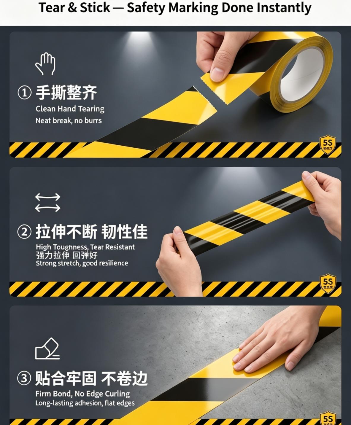 Waterproof Hazard Warning PVC Floor Marking Safety Tape Waterproof Hazard Warning PVC Floor Marking Safety Tape