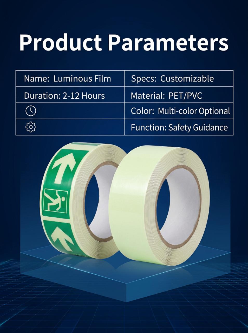 Self-Adhesive Photoluminescent Safety Warning Tape Glow in the Dark Self-Adhesive Photoluminescent Safety Warning Tape Glow in the Dark