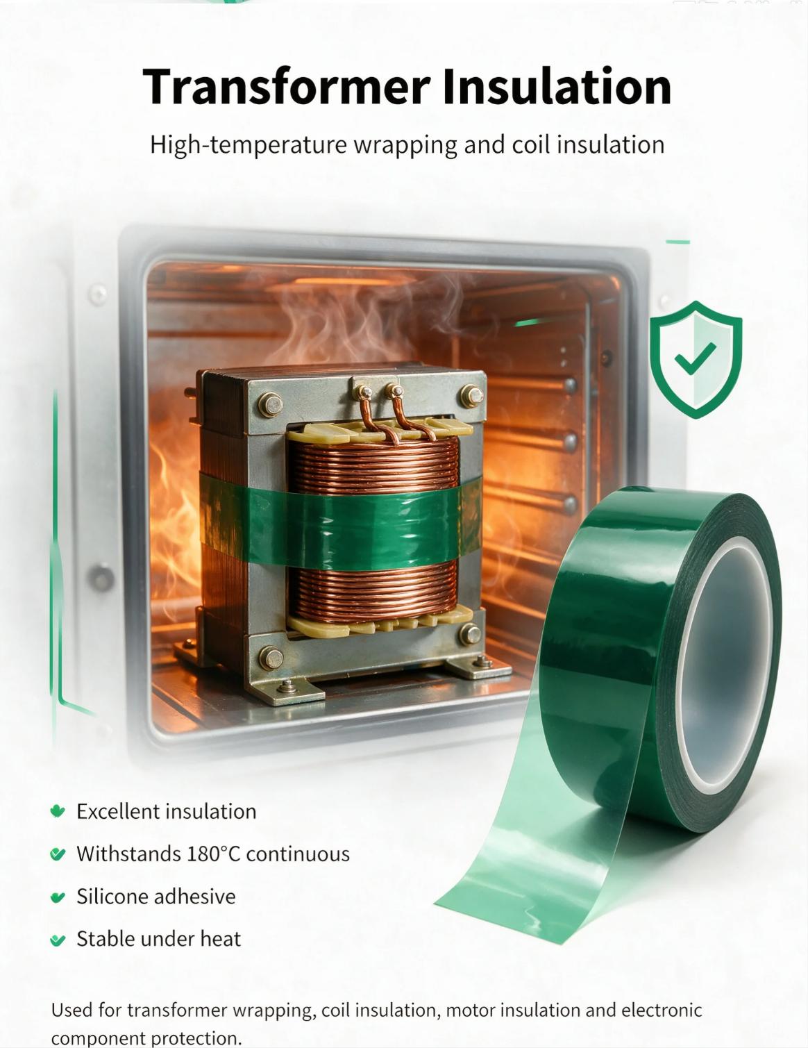 Industrial Heat Resistance Insulating Green PET Silicone High‑Temperature Masking Tape Industrial Heat Resistance Insulating Green PET Silicone High‑Temperature Masking Tape