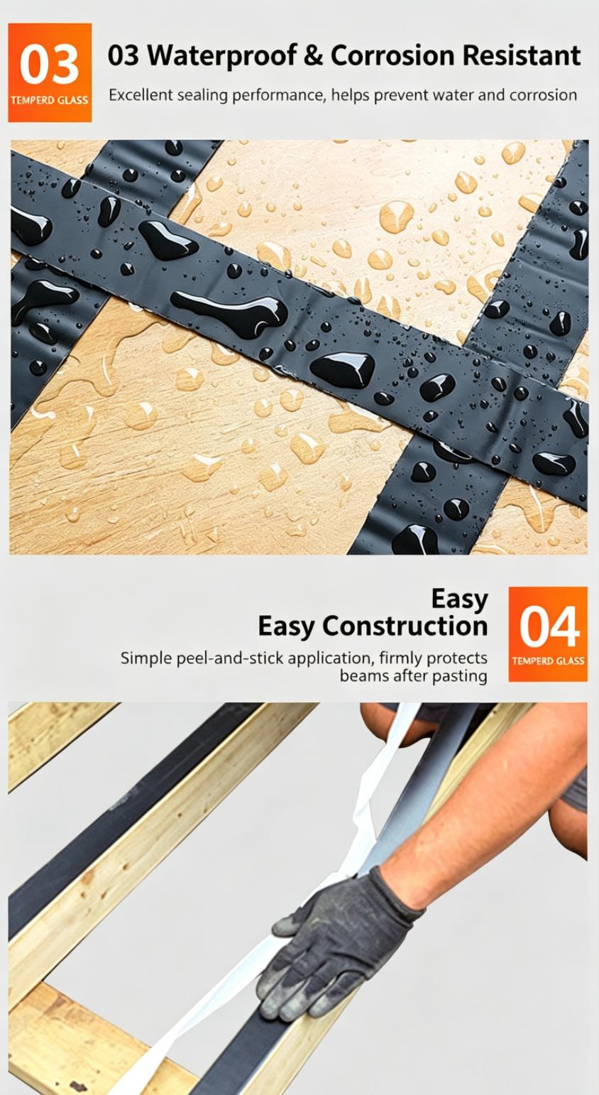 Self‑Adhesive Deck Joist Flashing Tape for Wood Beams Screw Hole Sealing Self‑Adhesive Deck Joist Flashing Tape for Wood Beams Screw Hole Sealing